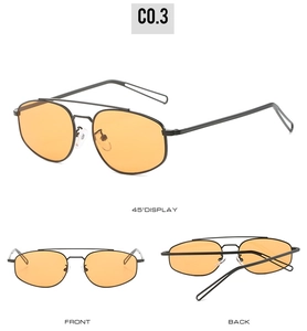 Detailed multi-angle views of black metal aviator sunglasses with yellow lenses