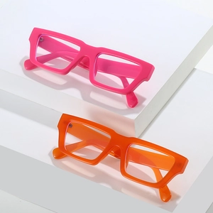 Chic thick square frame anti-blue light glasses in vibrant pink and orange colors