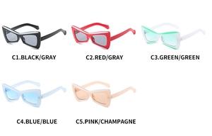 Detailed grid view of butterfly-shaped sunglasses in five assorted frame colors