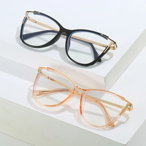 Cat-eye TR90 blue light blocking glasses with stylish metal temples on display