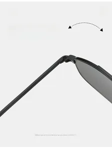 Detail of durable texture hinge on black metal sunglasses with smooth folding mechanism