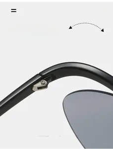 Macro shot of durable silver metal hinge and black polished frame of Y2K sunglasses