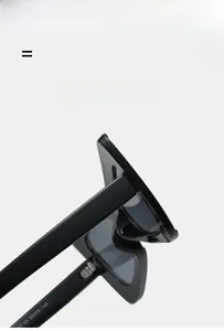 Detail of metal hinge and size parameters engraved on black butterfly frame sunglasses
