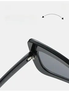 Close-up of durable metal hinge and sleek black frame on triangle butterfly sunglasses