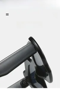 Detail of lightweight elastic mustache sunglasses with thick temples and wavy black frame