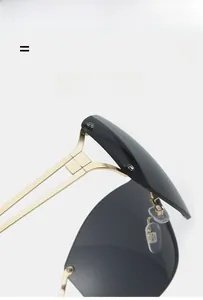 Detail of lightweight, super elastic metal temples on Y2K rimless sunglasses