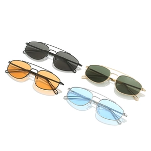 Classic metal frame sunglasses with multi-color lenses and minimalist double bridge design