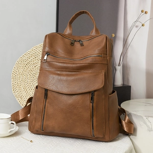 Women Fashion Backpack PU Leather Waterproof Large Capacity Multi Pocket Vintage Simple Outdoor Travel Bag For Lady