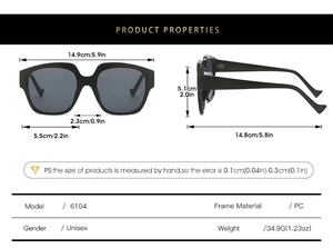 Detailed size specifications for oversize sunglasses showing lens width and frame weight