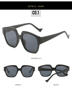 Three-way view of oversized black square sunglasses with durable frames and UV400 lenses