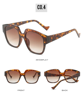 Three views of tortoiseshell sunglasses showing the front, back and 45-degree angle display