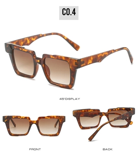 Three perspectives of tortoiseshell square sunglasses with brown gradient lenses