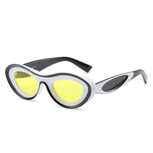Retro Y2K oval sunglasses with black white contrast frame and bright yellow lenses