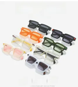 Detailed top view of stackable square frame sunglasses in vibrant multi-color options