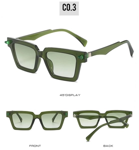Multiple views showing the front, back, and 45-degree angle of green square sunglasses