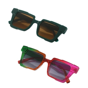 Square oversized sunglasses in dark green and rainbow gradient translucent frames