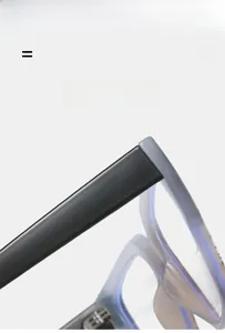 Detail of lightweight square TR90 glasses frame showing the flexible hinge and blue texture