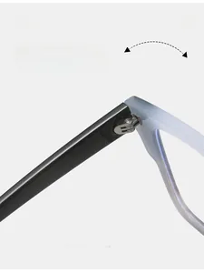 Close-up of durable metal hinge on stylish square TR90 eyeglasses with bicolor frame