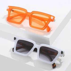 Modern square frame sunglasses in orange and white with UV protection for women