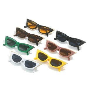 Retro cat-eye sunglasses with thick frames and gold trim in various colors
