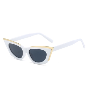 Trendy cat eye sunglasses with white frames and gold metal accents for a stylish look