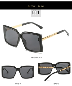 Detaillierte Mehrwinkelansicht der quadratischen Oversize-Sonnenbrille mit Goldkettenbügeln