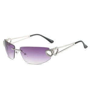 Lunettes De Soleil Cœur Sans Monture Femmes Y2K Branches Cœur Métal UV400 Rétro Hip Hop Fête
