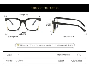 Detailed dimension chart showing frame width and lens height for oversized unisex eyewear