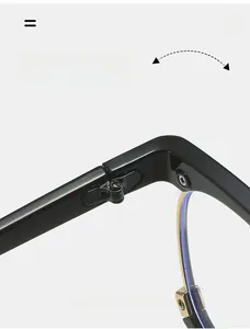 Detail of durable metal hinges and cross screws on black oversized glasses frame