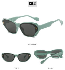 Detailed multi-angle views of vintage mint green square sunglasses with gold metal rivets
