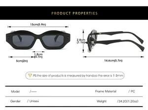 Size chart showing exact dimensions and weight for these stylish unisex PC sunglasses