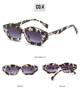 Three-view layout of retro thick tortoiseshell sunglasses with dark grey lenses in C0.4 color