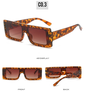 Multi-angle views of tortoiseshell rectangle sunglasses with brown gradient lenses