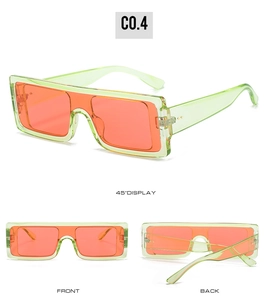 Flat top candy color sunglasses in neon green frame and orange lens, detail multi-view