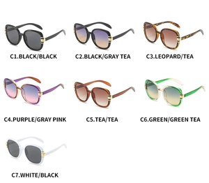 Collection of seven oval sunglasses in assorted colors including leopard and gradient tints