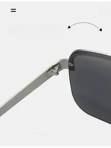 Close-up of durable metal hinge on semi-rimless sunglasses showing high-quality structure