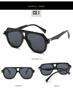 Vues détaillées des lunettes de soleil aviateur noires avec barre supérieure creuse