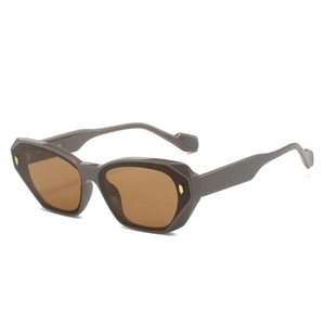 Fashionable brown square frame sunglasses for women with golden metal stud accents