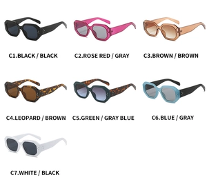 Detailed grid of geometric octagonal sunglasses featuring rivet studs and color variants