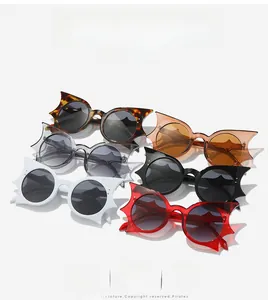 Detailed view of butterfly and bat-shaped sunglasses in six stylish fashion colors