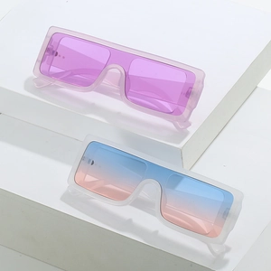 Oversized rectangle shield sunglasses in pink and gradient blue-orange colors