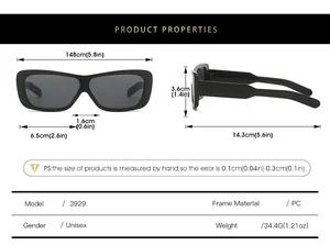 Tableau des tailles détaillé pour lunettes de soleil rectangulaires avec dimensions et poids
