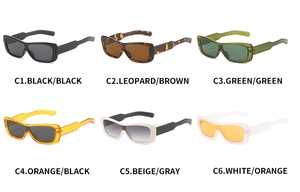 Détails de six variantes de couleurs pour ces lunettes de soleil rectangulaires étroites
