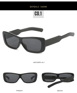 Vues détaillées des lunettes de soleil rectangulaires noires à branches larges