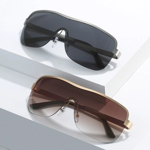 Fashionable oversized semi-rimless sunglasses with metal frame and gradient lenses