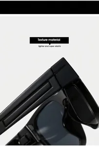 Detail of sleek black sports sunglasses hinge featuring lightweight elastic material