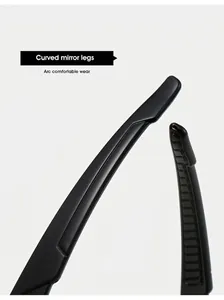 Detail of curved ergonomic black sunglasses temples with anti-slip texture and glossy finish