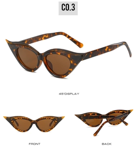 Detailed multi-angle views of vintage tortoiseshell cat-eye sunglasses with brown lenses