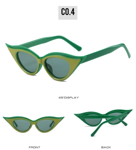 Detailed multi-angle view of green cat eye sunglasses showing front and back frames