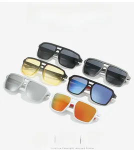 Detailed top view of retro square aviator sunglasses in six different color lens variations